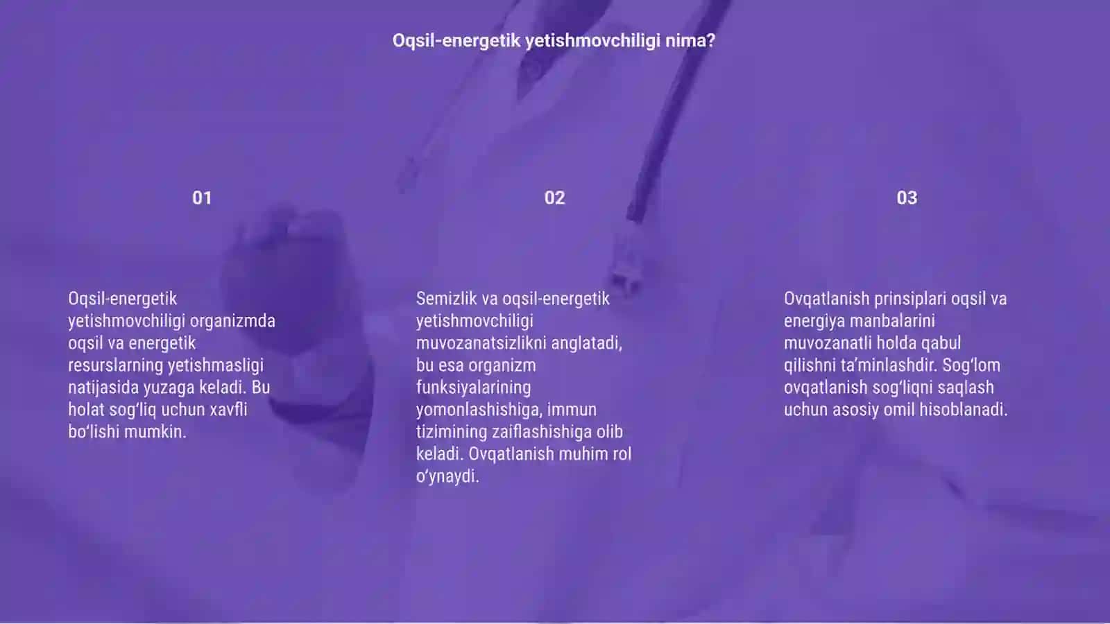 Oqsil-energetik yetishmovchiligi va semizlik. Ovqatlanish prinsiplari 3