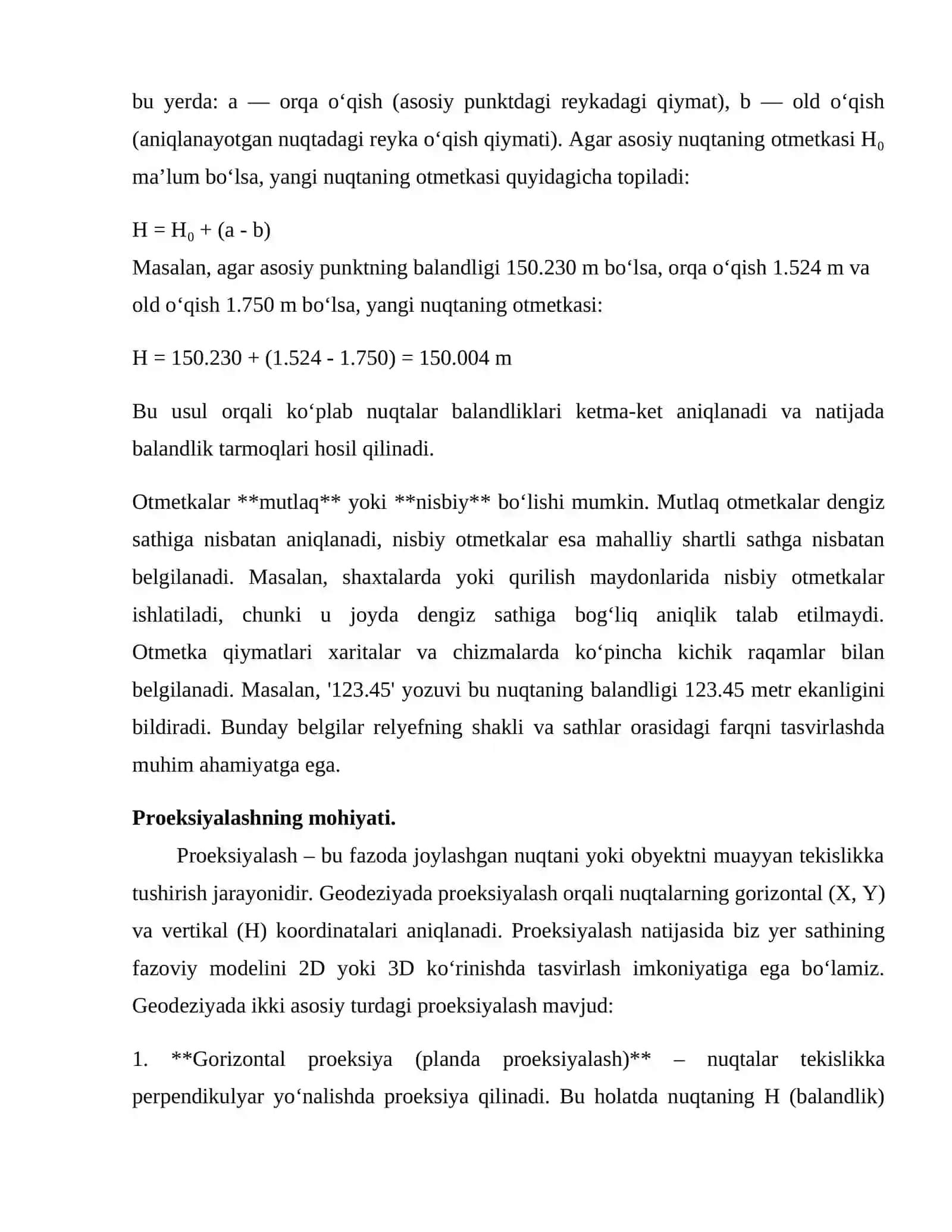 Nuqta otmetkalari (qiymatlari) bilan proeksiyalash haqida asosiy ma’lumotlar 3