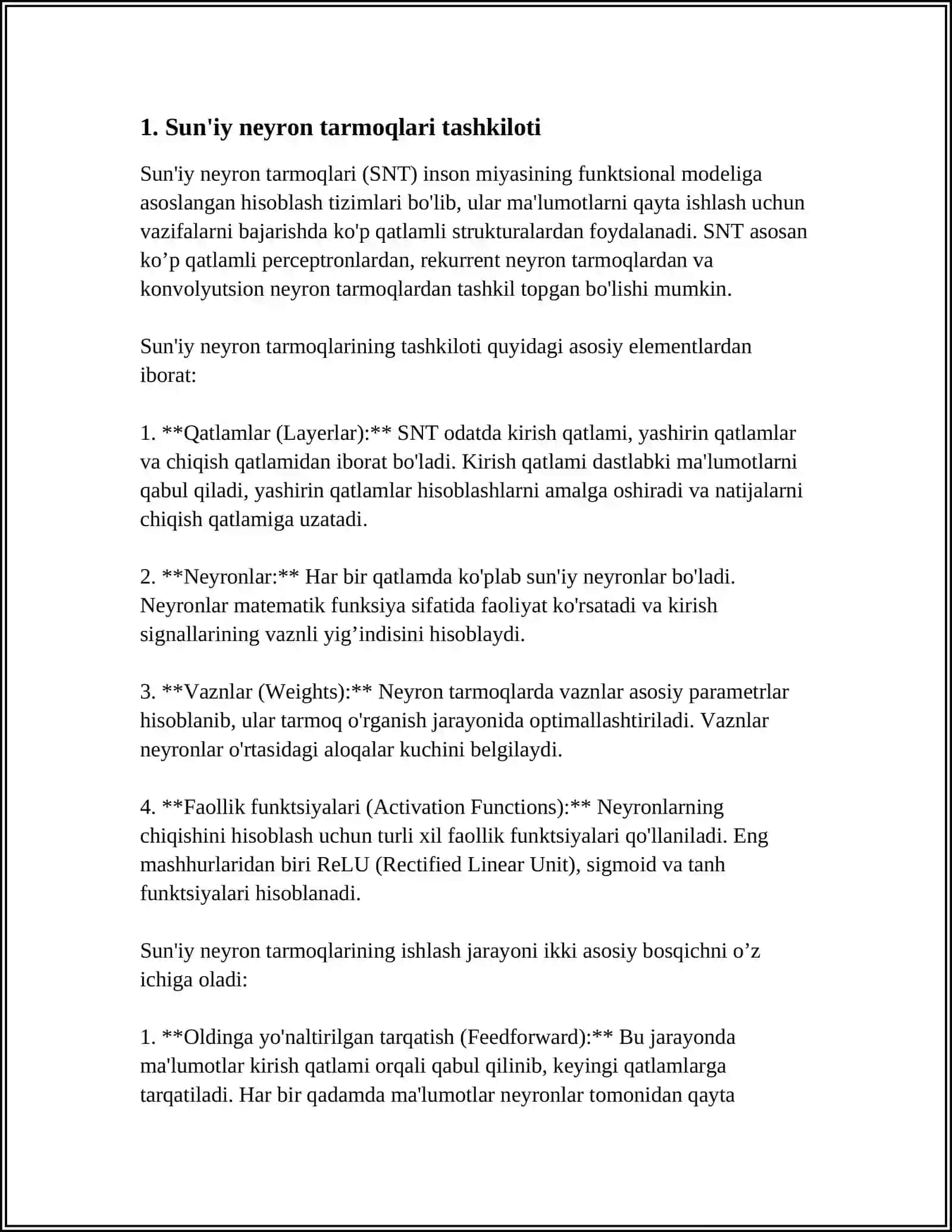 SUNIY NEYRON TARMOQLARI VA UNING ASOSIY VAZIFASI 3