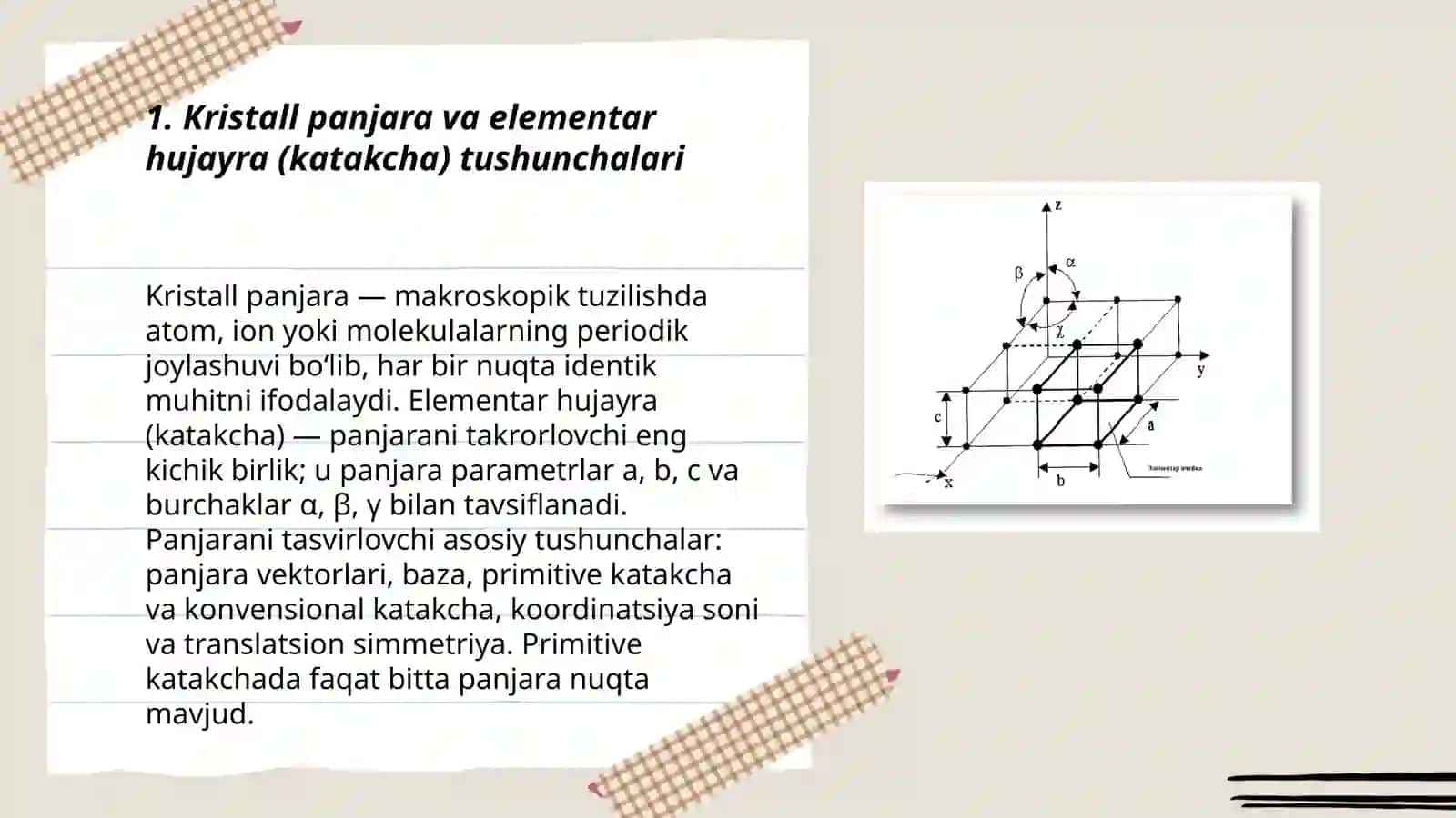 Kristall panjaraning asosiy tiplari va elementar hujayra(katakcha) 3