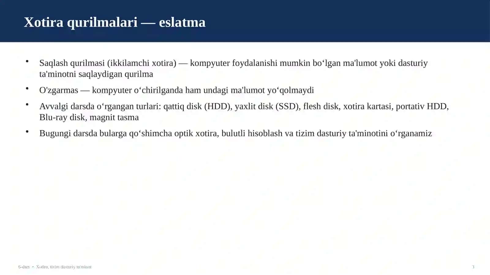Xotira qurilmalari. Tizimli dasturiy ta'minot. Drayverlar 3