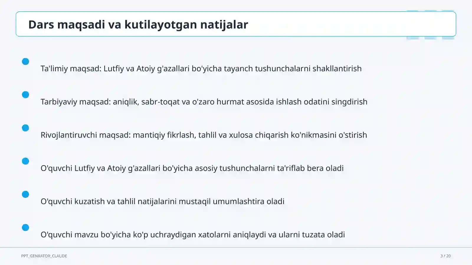 Lutfiy va Atoiy g'azallari (10-sinf) 3