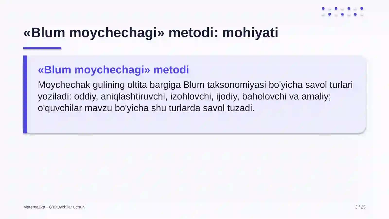 matematika darslarida blum moychechagi metodidan foydalanish 6912 3