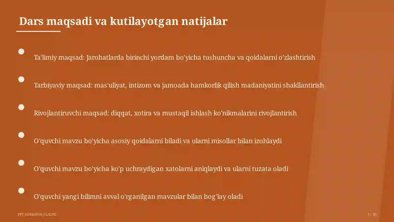 Jarohatlarda birinchi yordam (9-sinf) 3