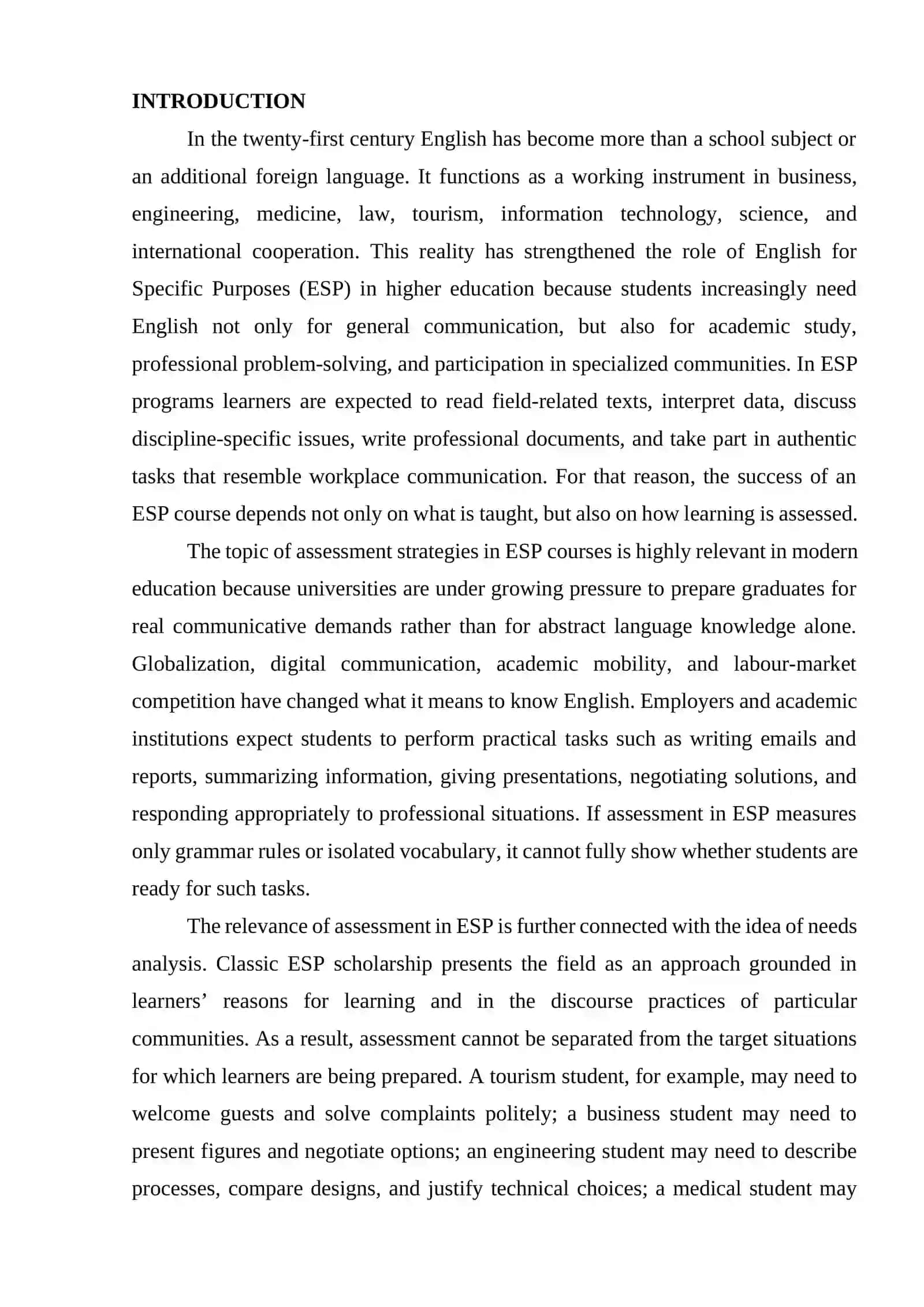 COURSE WORK THEME: ASSESSMENT STRATEGIES IN ESP COURSES 3