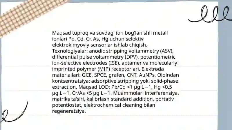 Tuproq va suvning ifloslanishida ion boĝlanishli birikmalarni aniqab ularni tozalash usuli 3