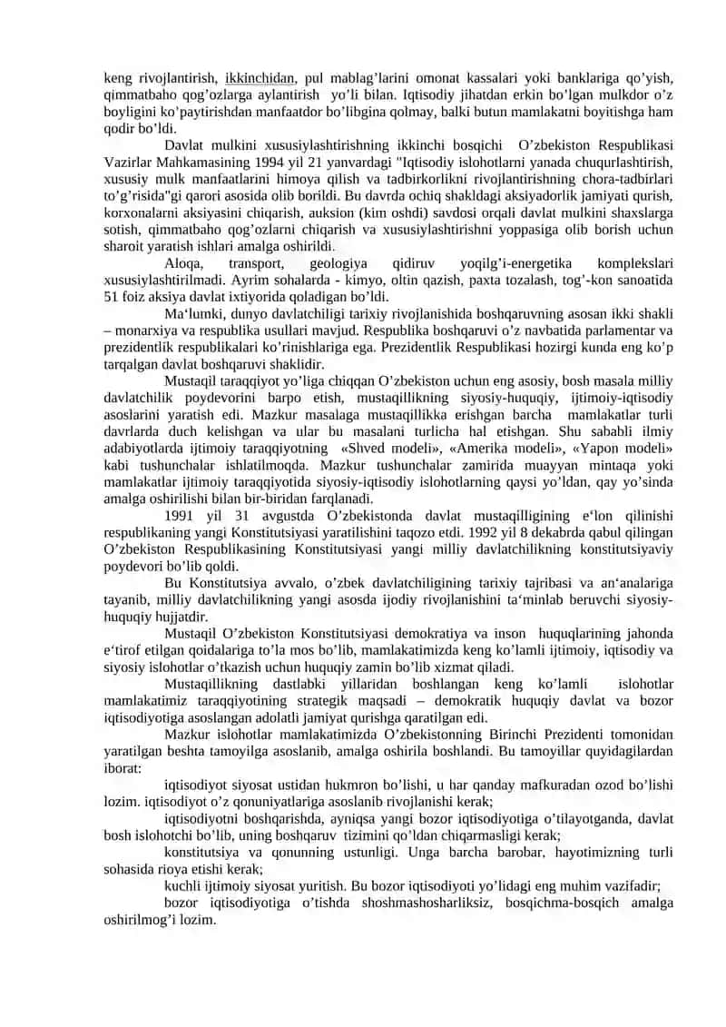 O'zbekistonning O'ziga Xos Istiqlol va Taraqqiyot Yoli 3