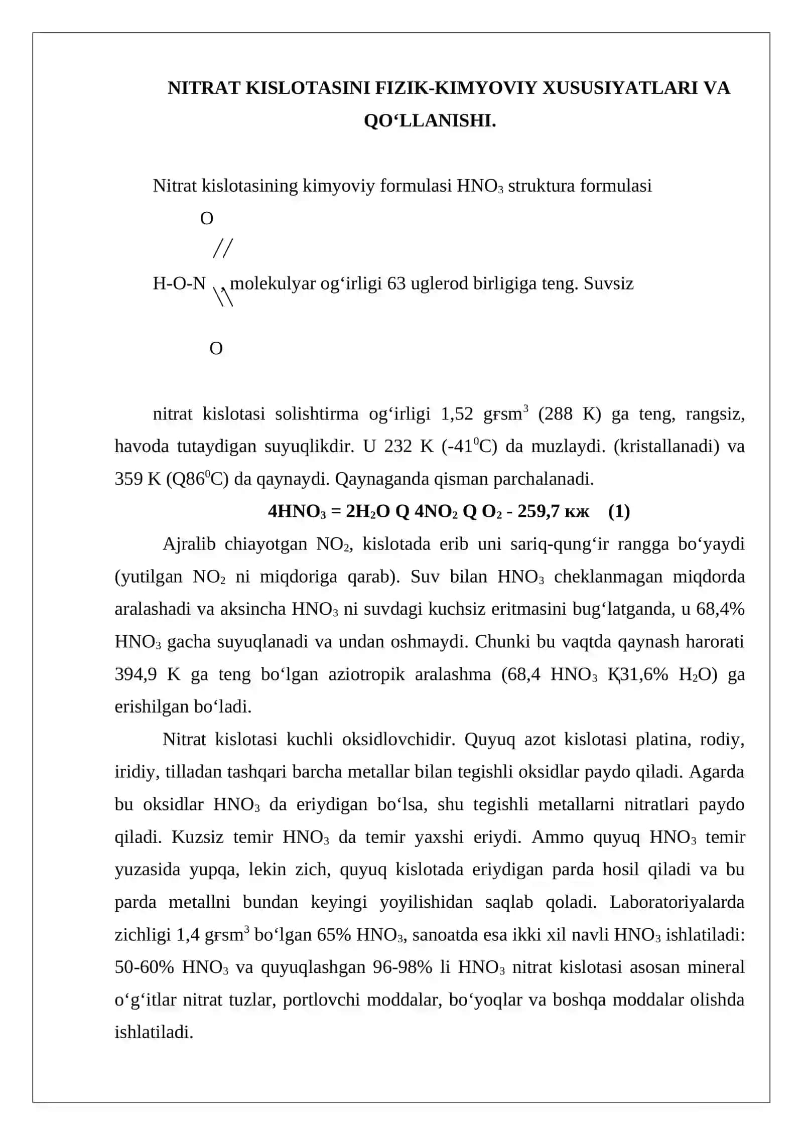 Nitrat kislotasi xususiyatlari va qo‘llanilishi 3