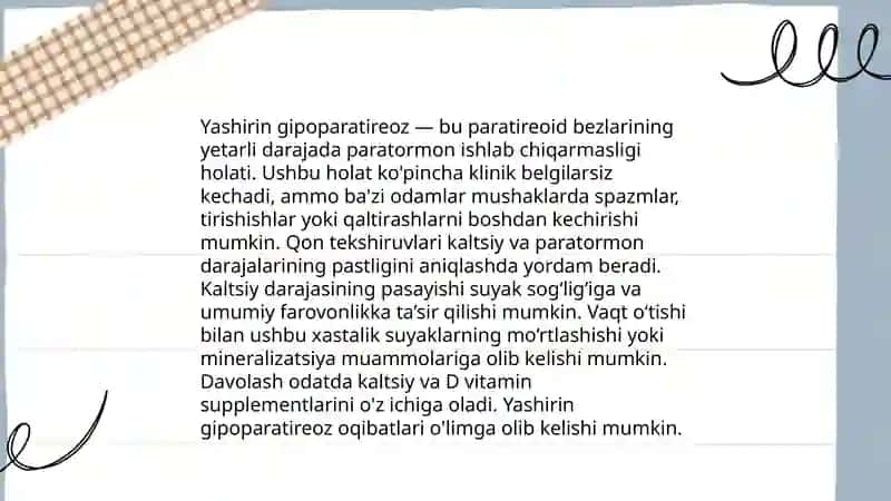 Yashirin gipoparatireoz tashxislay olish ( Trusso va Xvosteka simptomlari) 3