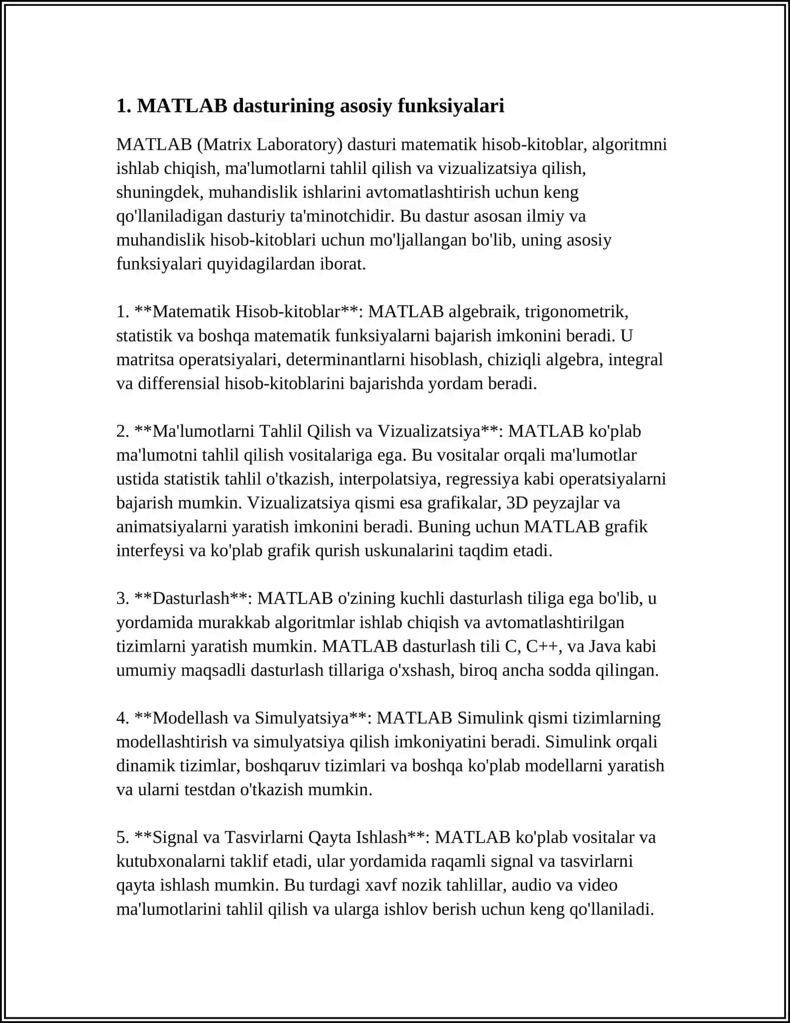MATLAB DASTURINING IMKONIYATLARI 3