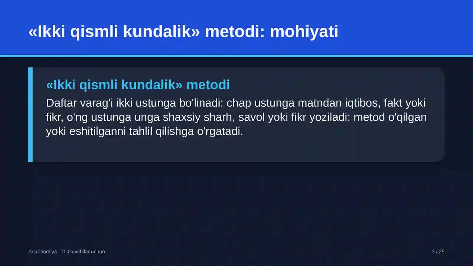 astronomiya darslarida ikki qismli kundalik metodidan foydalanish 3901 3