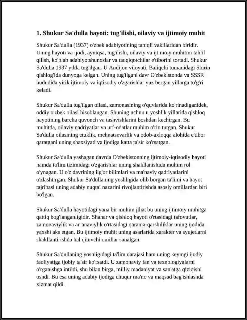 SHUKUR SA'DULLA HAYOTI VA IJODI TAHLILI 3