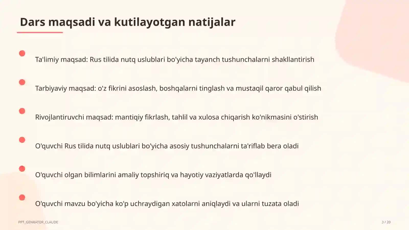 Rus tilida nutq uslublari (10-sinf) 3