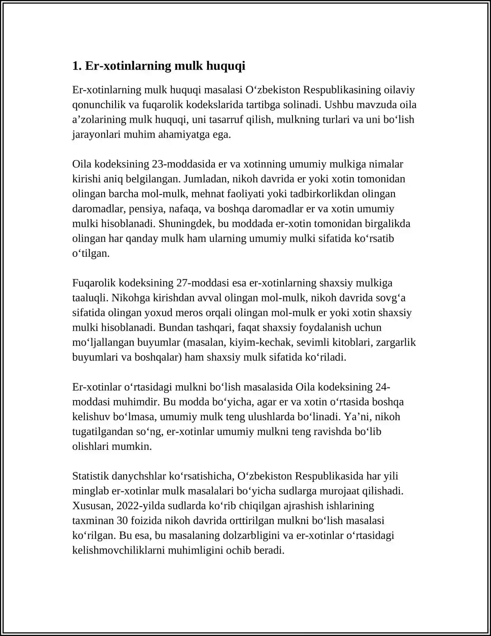 MUSTAQIL ISH Mavzu: MULKDORLIK HUQUQI 3