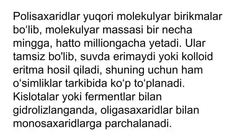 Polisaxaridlar tuzulishi va klassifikatsiyasi. 3