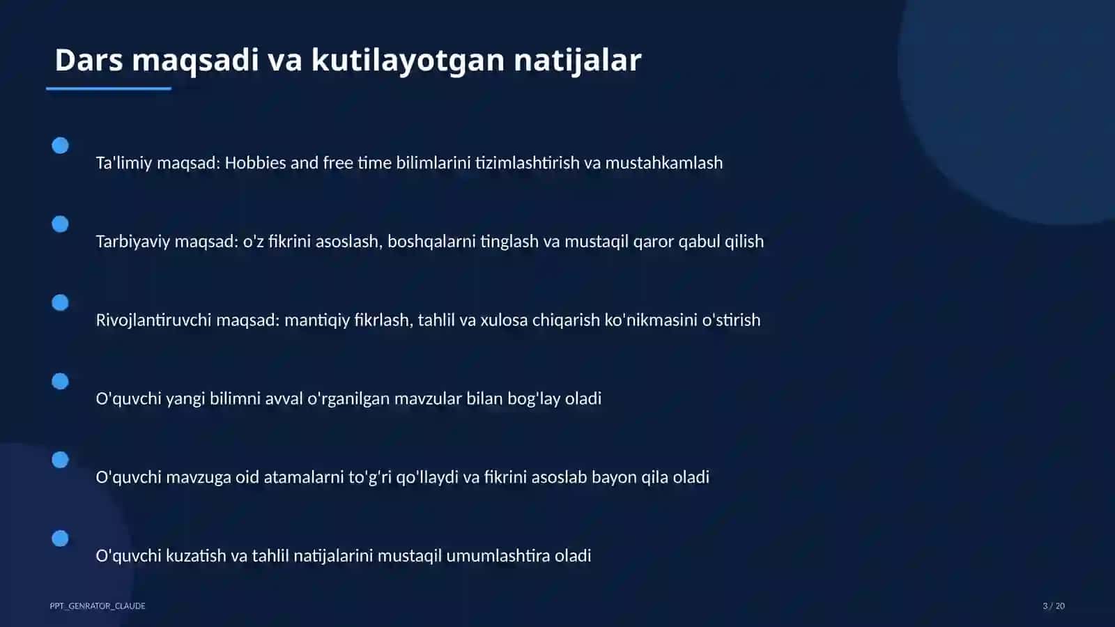 Hobbies and free time (5-sinf) Ingliz tili (1–11) — takrorlash darsi uchun 3