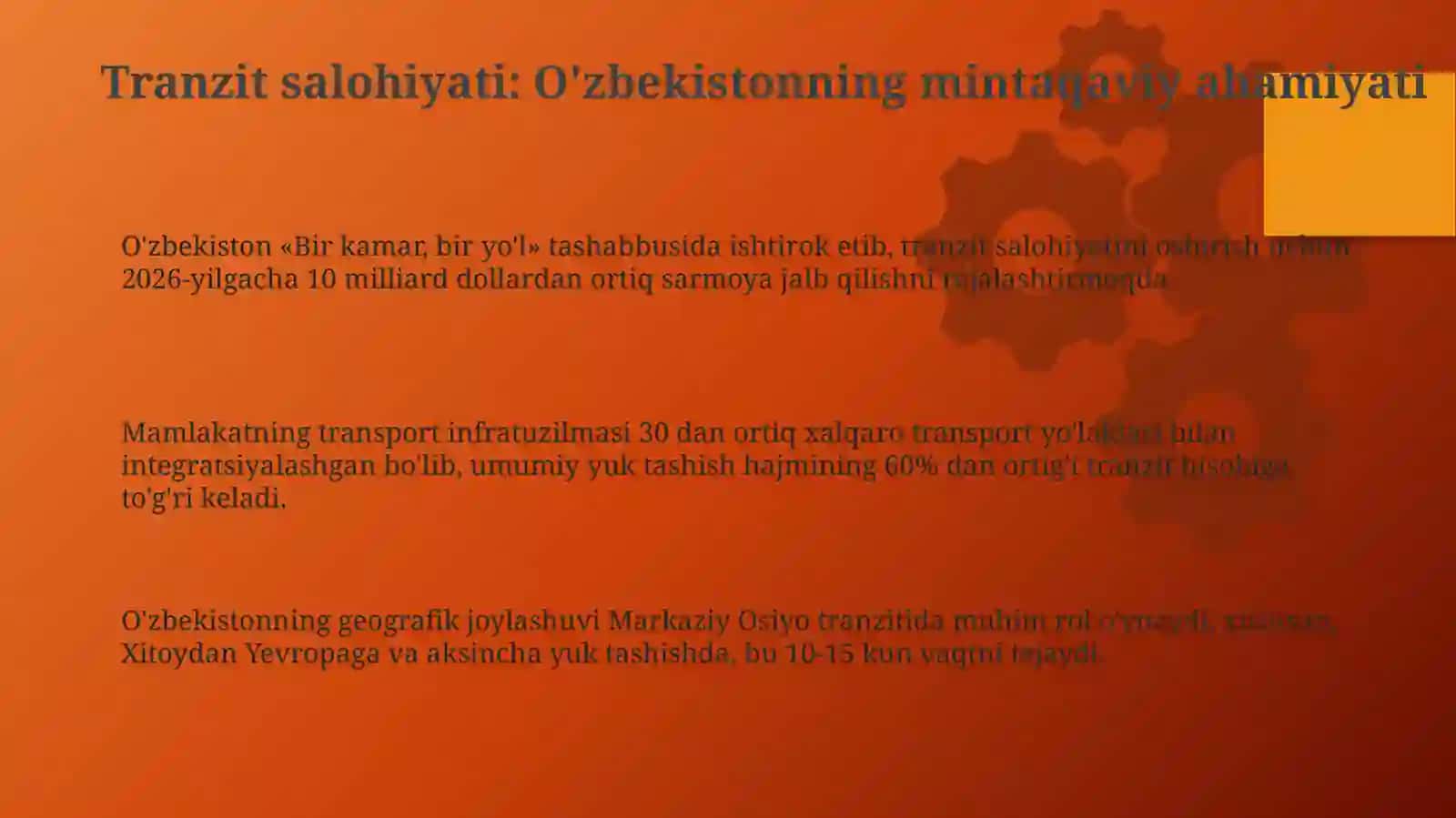 O'zbekistonda transport sohasining hozirgi holati va iqtisodiy tahlili 3