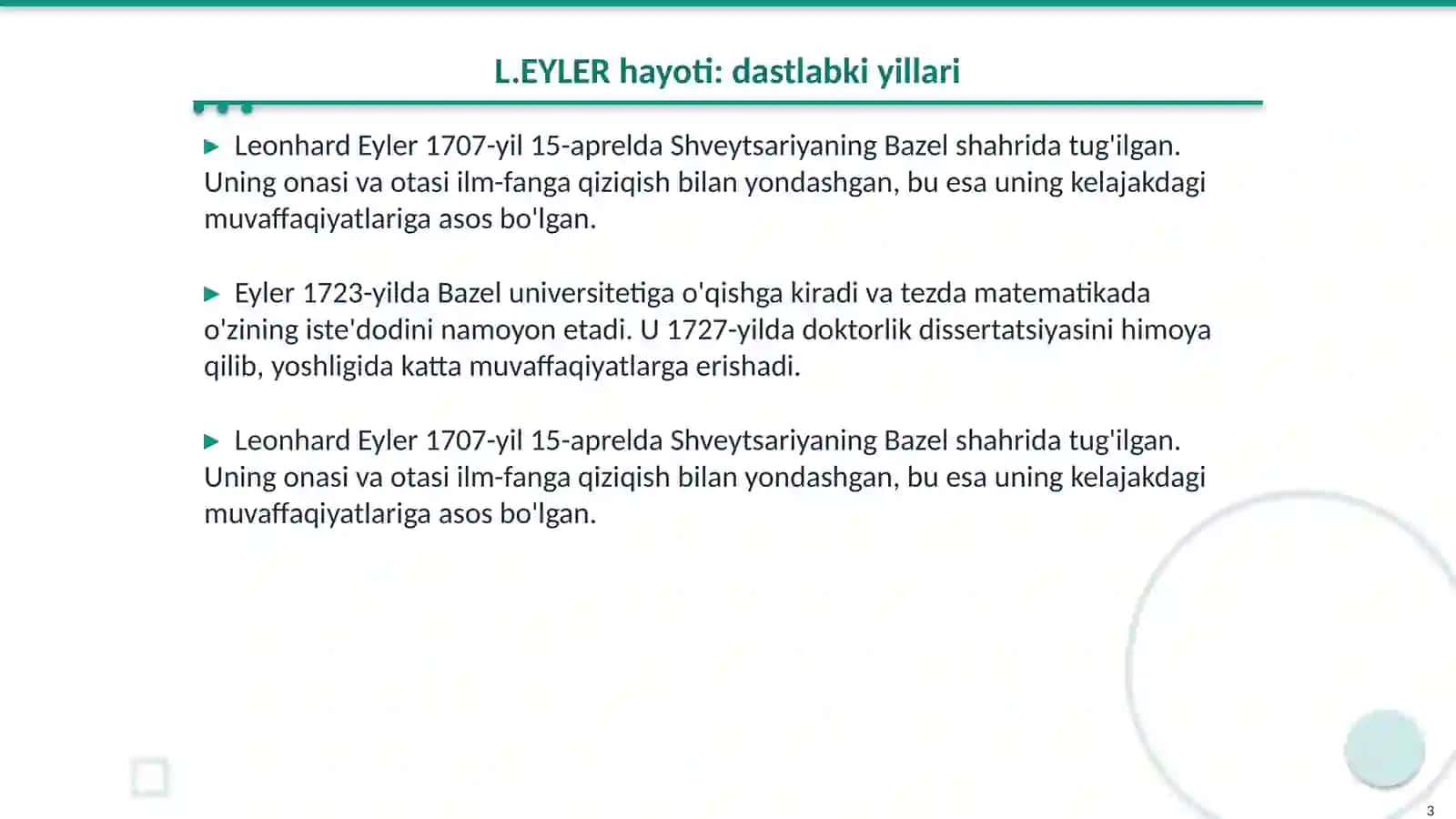 L.EYLER.JVENN.R.DEKART hayoti va ilmiy faoliyatini o'rganish 3