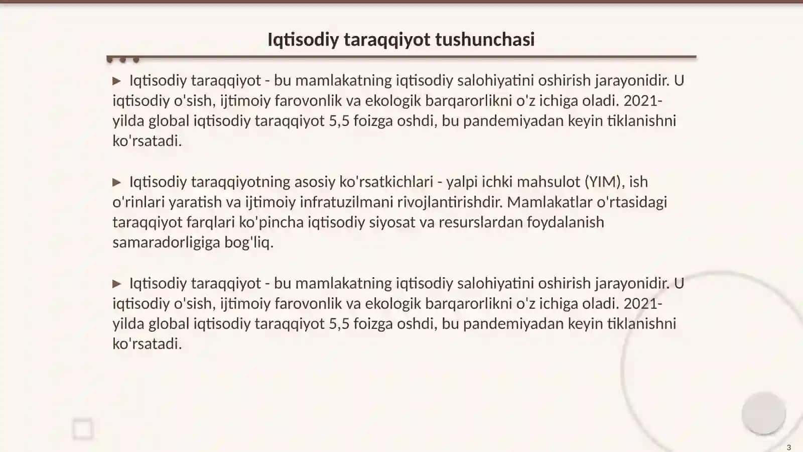 Iqtisodiy taraqqiyot va Iqtisodiy o’sish tendensiyasi 3