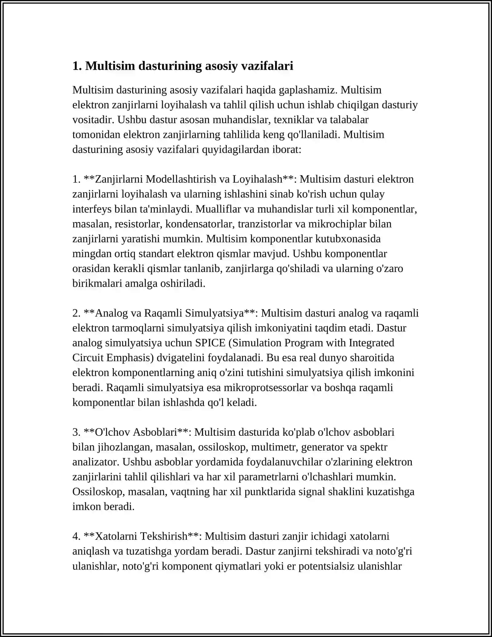 MULTISIM AVTOMATLASHTIRILGAN LOYIHALASH TIZIMINING MAQSADI VA VAZIFALARI 3