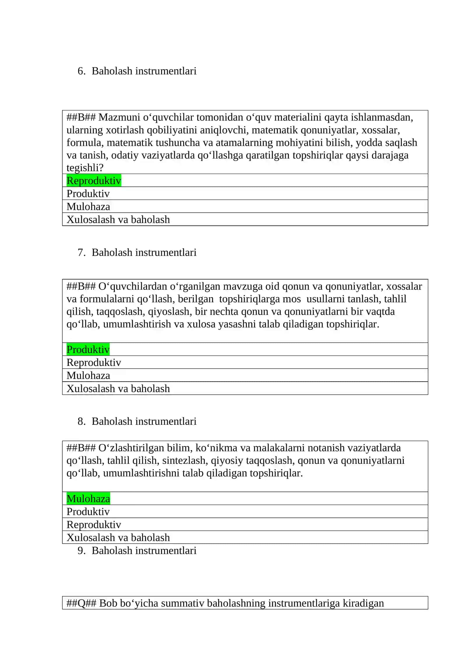 Formativ baholash 3