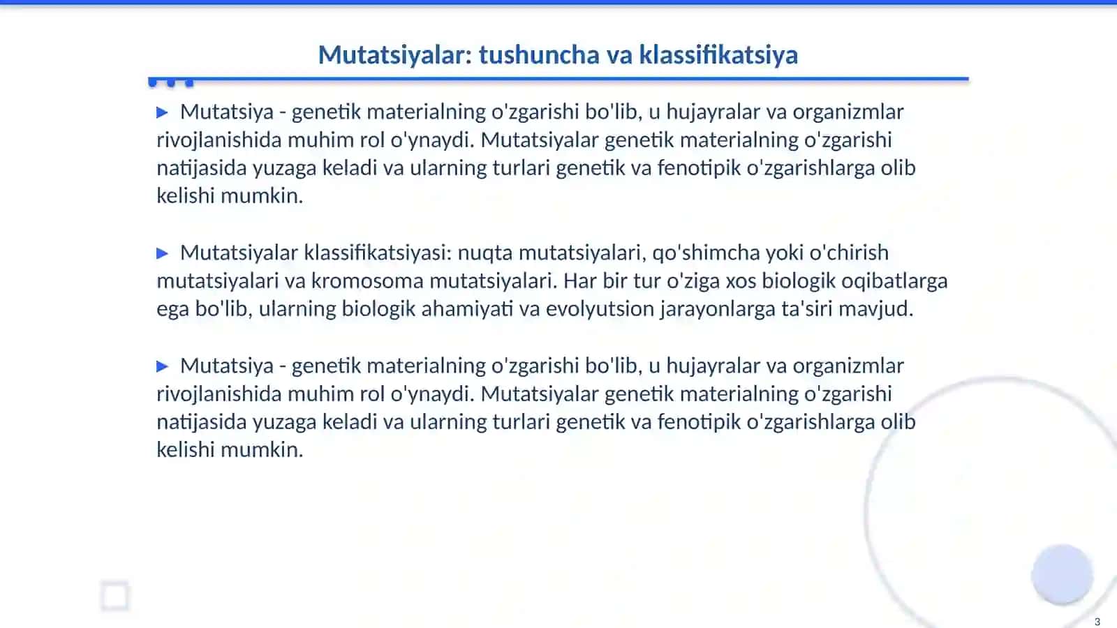 Mutatsiyalar:sabablari,shakllariahamiyati va biologik oqibatlari 3