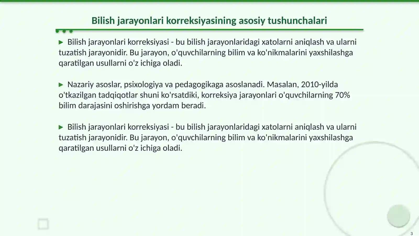 Bilish jarayonlari korreksiyasi va taraqqiyoti 3