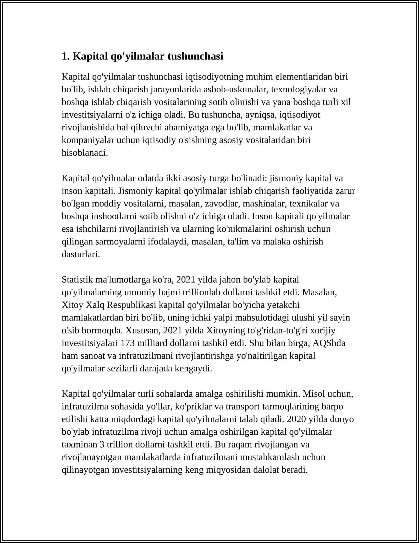 KAPITAL QOʻYILMALARNING IQTISODIY SAMARADORLIGI VA UNING ANIQLASH YOʻLLARI 3