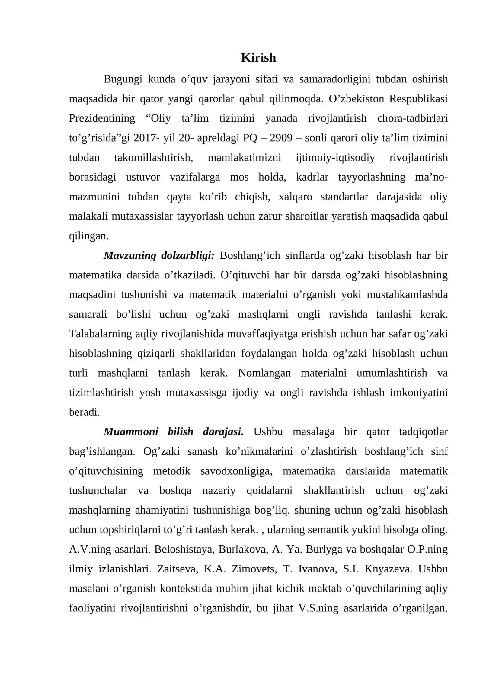 Kichik yoshdagi o’quvchilarning aqliy faoliyatini rivojlantirish uchun matematika darslarida og’zaki hisoblashning nazariy hamda uslubiy asoslari va ahamiyati 3