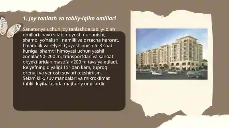 Sanatoriya binolarining loyihalashga bo’lgan talablar 3