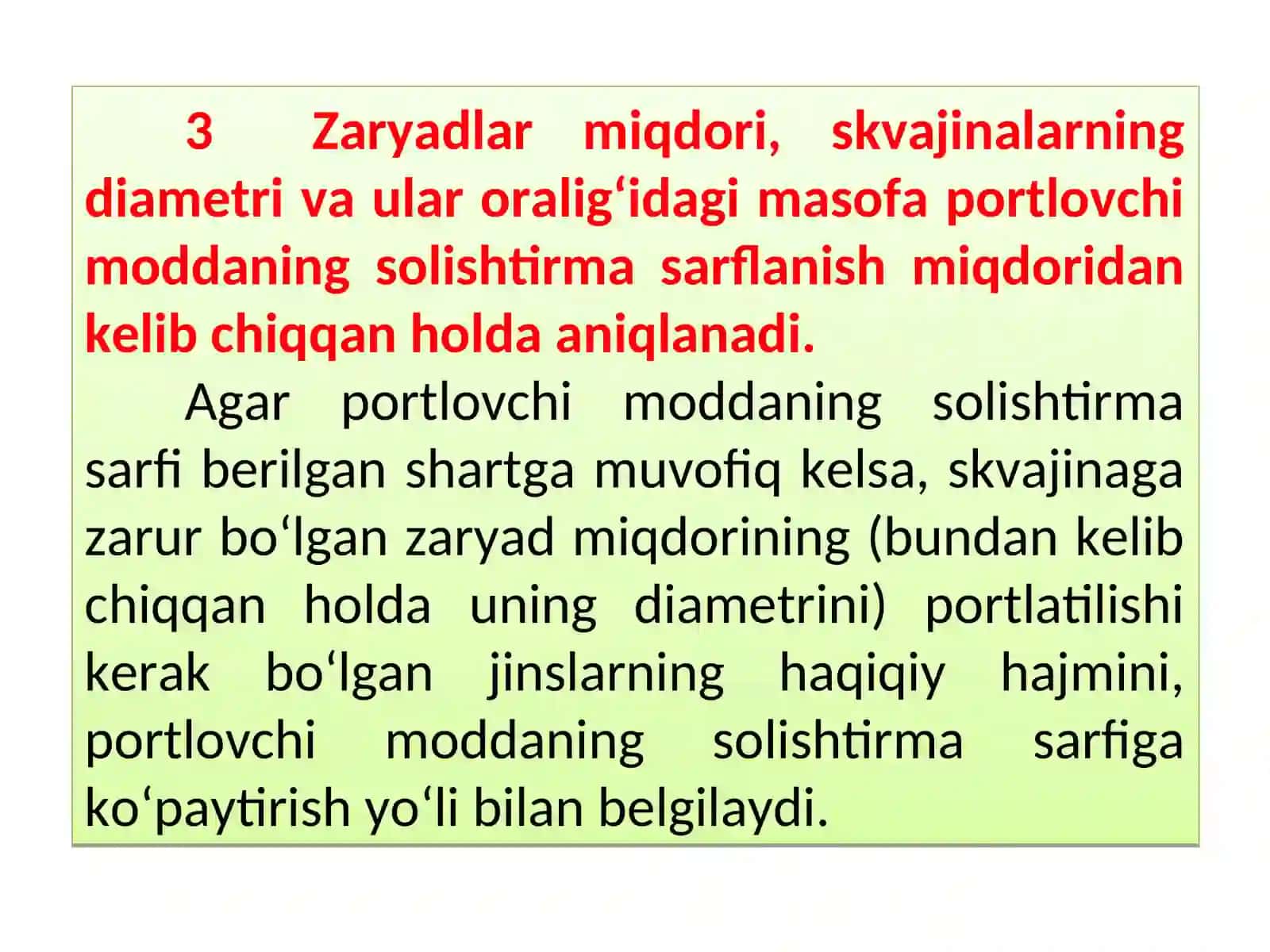 Zaryadlar miqdorini hisoblash va skvajinalarni zaryadlash 3