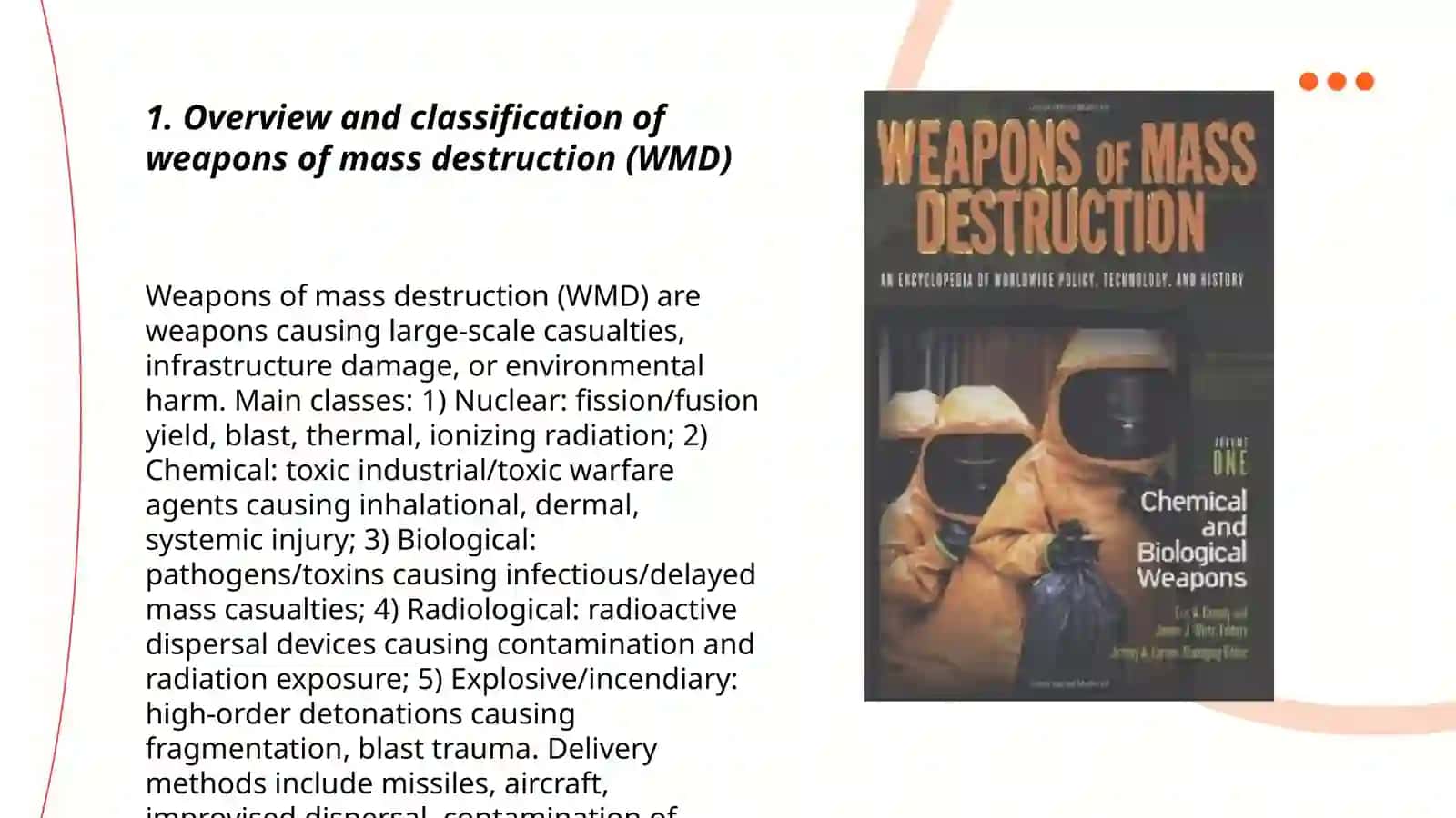Classification of weapons of mass destruction. Medical tactical description of the site of injury. Casualties 3