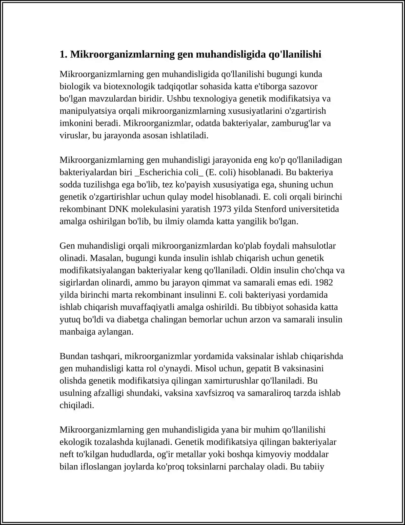 MIKROORGANIZMLARNING GEN MUHANDISLIGIDA QÒLLANILISHI 3