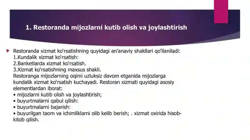 RESTORANDA MIJOZLARGA XIZMAT KO‘RSATISH 3