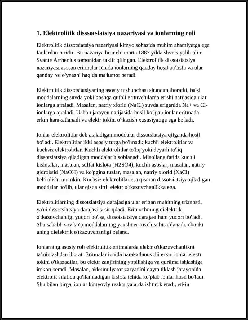 ELEKTROKIMYO. ELEKTROLIT ERITMALARNING ELEKTR O'TKAZUVCHANLIGI 3