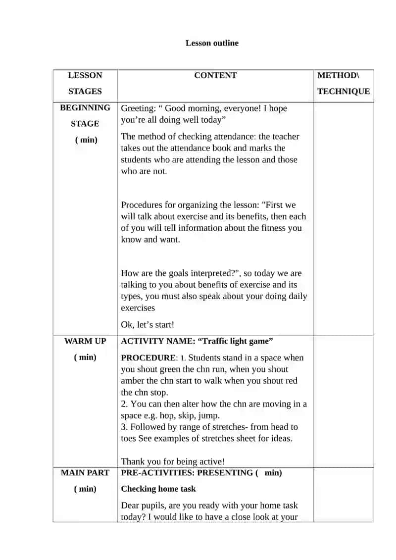 Explaining exercise benefits lesson plan 3