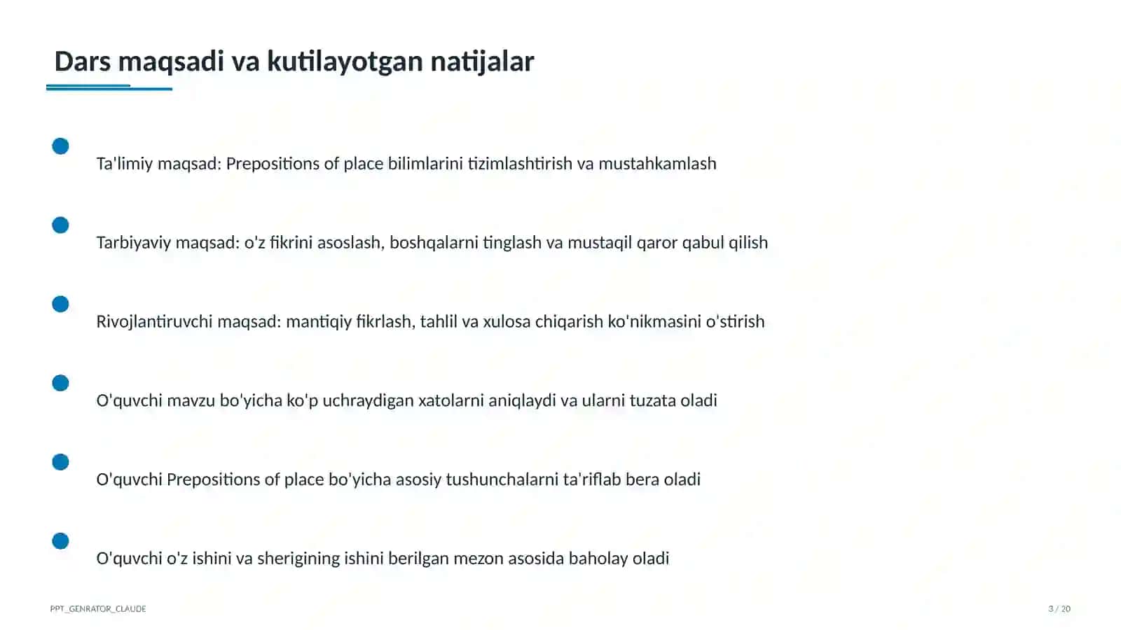 Prepositions of place (4-sinf) 3