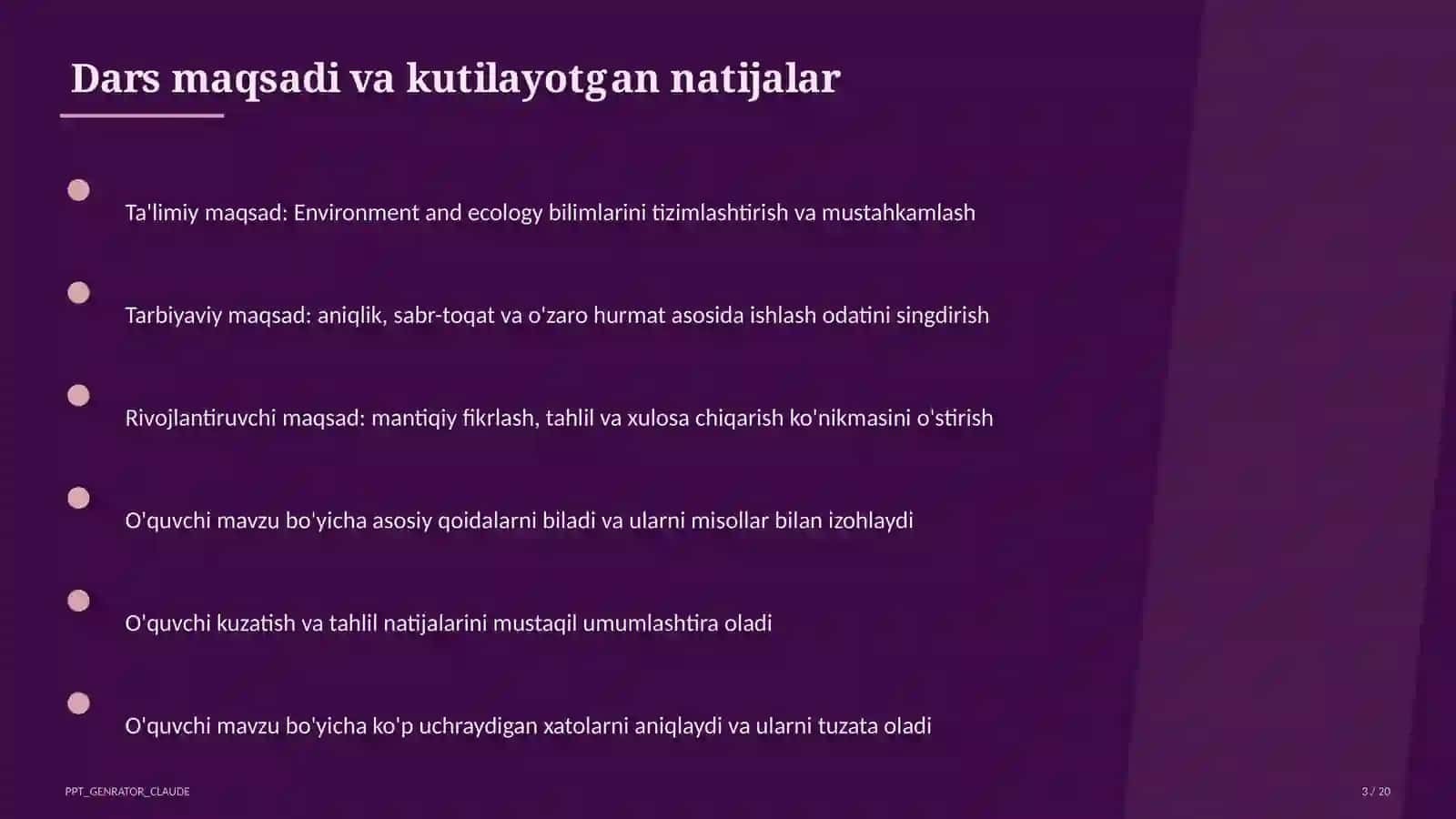 Environment and ecology (9-sinf) - Ingliz tili (1–11) — metodik birlashma uchun 3