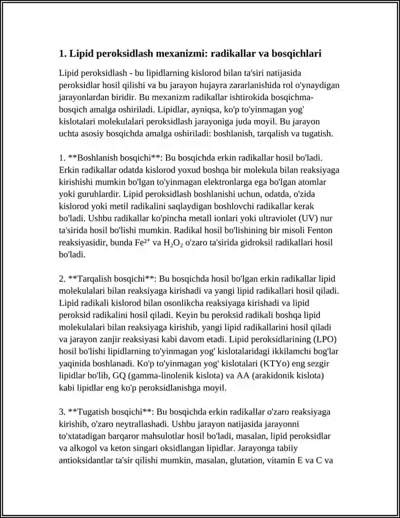 LIPIDLARNI PEROKSIDLANISHI VA HUJAYRA SHIKASTLANISHI PATOGENEZIDAGI AHAMIYATI 3
