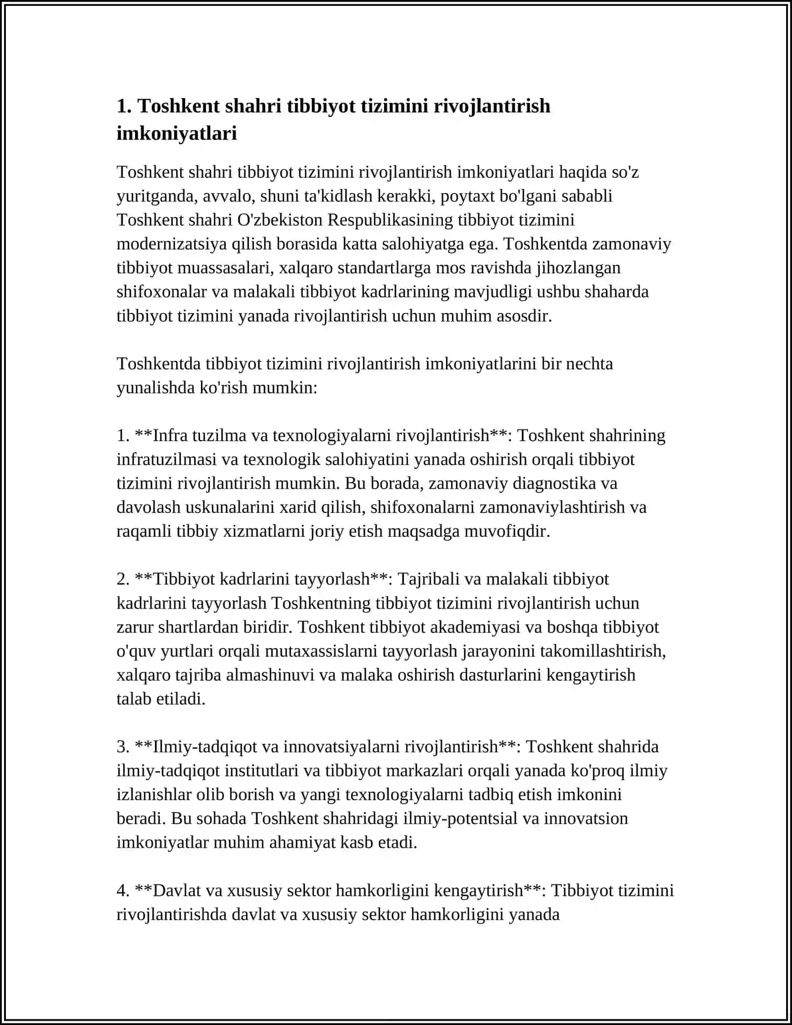 OʻZBEKISTONDA TIBBIYOT TUZUMINI RIVOJLANTIRISH MUMKUN BOʻLGAN HUDUDLAR HAQIDA MALUMOT 3