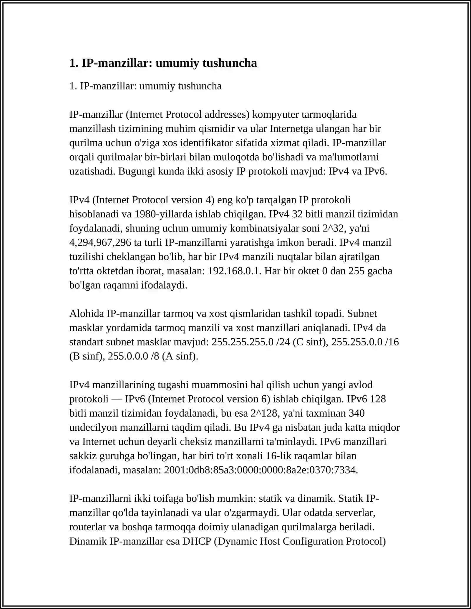 KOMPUTER TARMOQLARIDA MANZILLASH TUSHUNCHASI 3