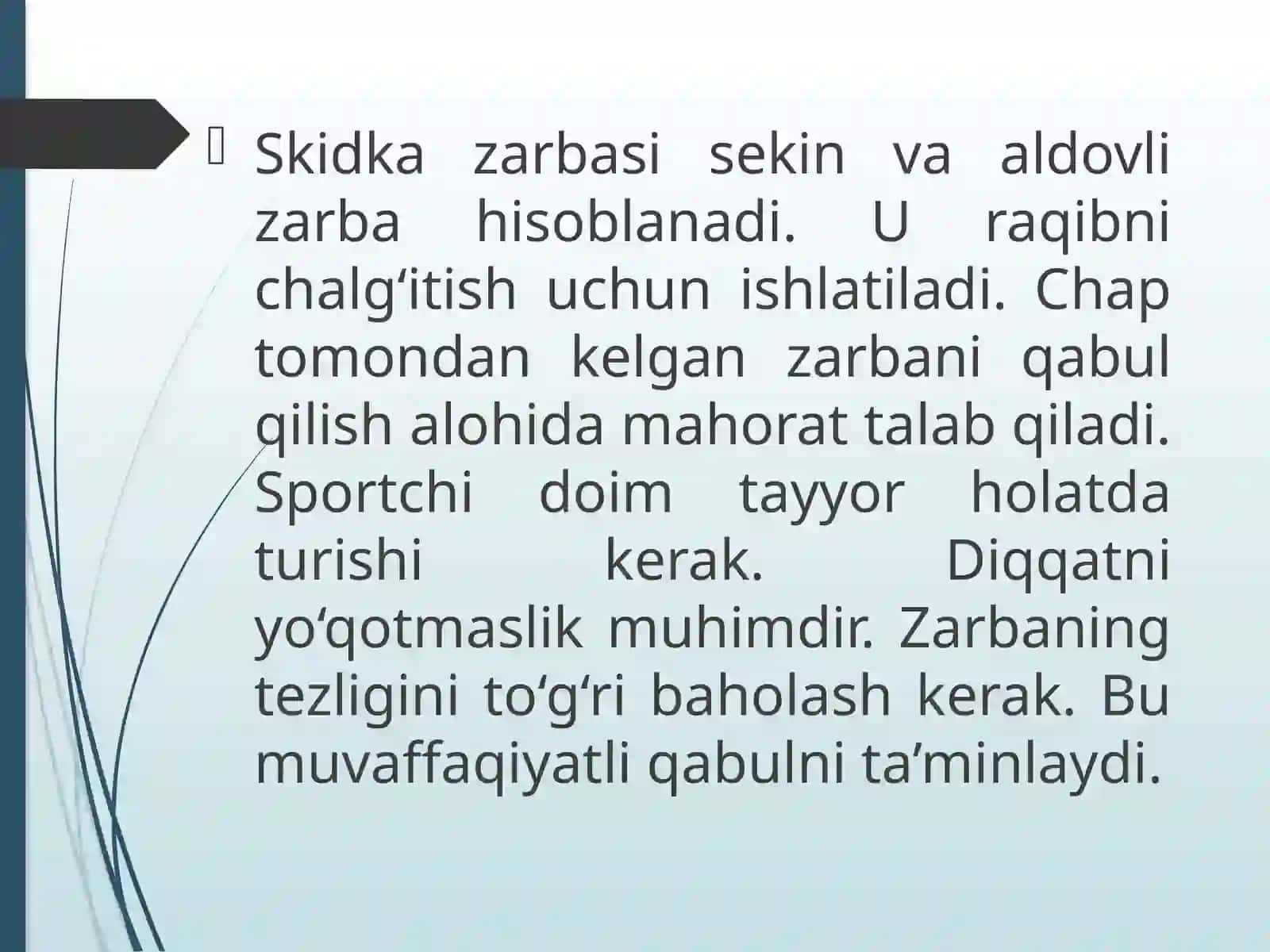 CHAP TOMONDAN SKIDKA ZARBASINI QABUL QILISH TEXNIKASINI RIVOJLANTIRISH 3