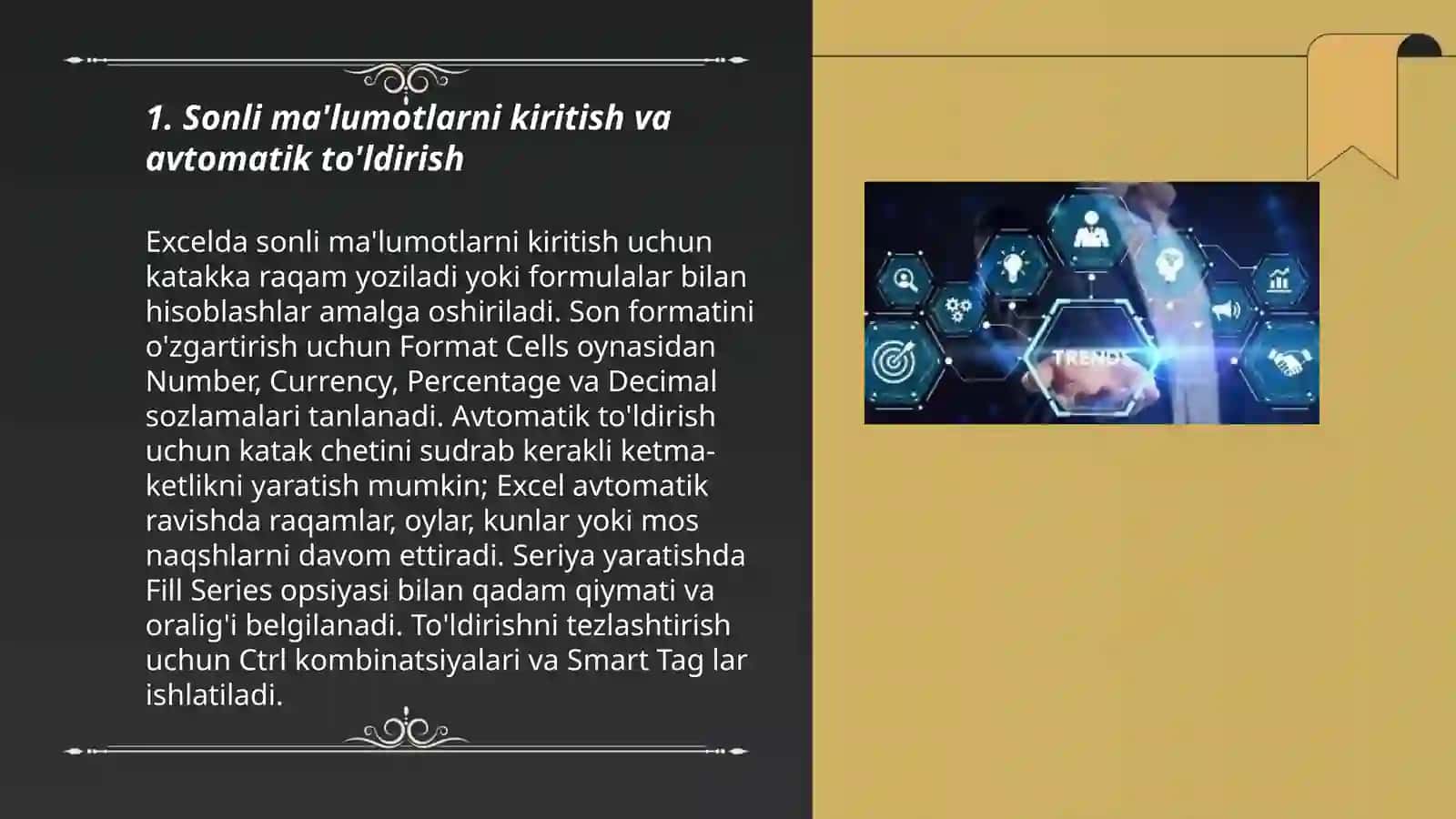 Excel dasturida sonli ma’lumotlarbilan ishlash 3