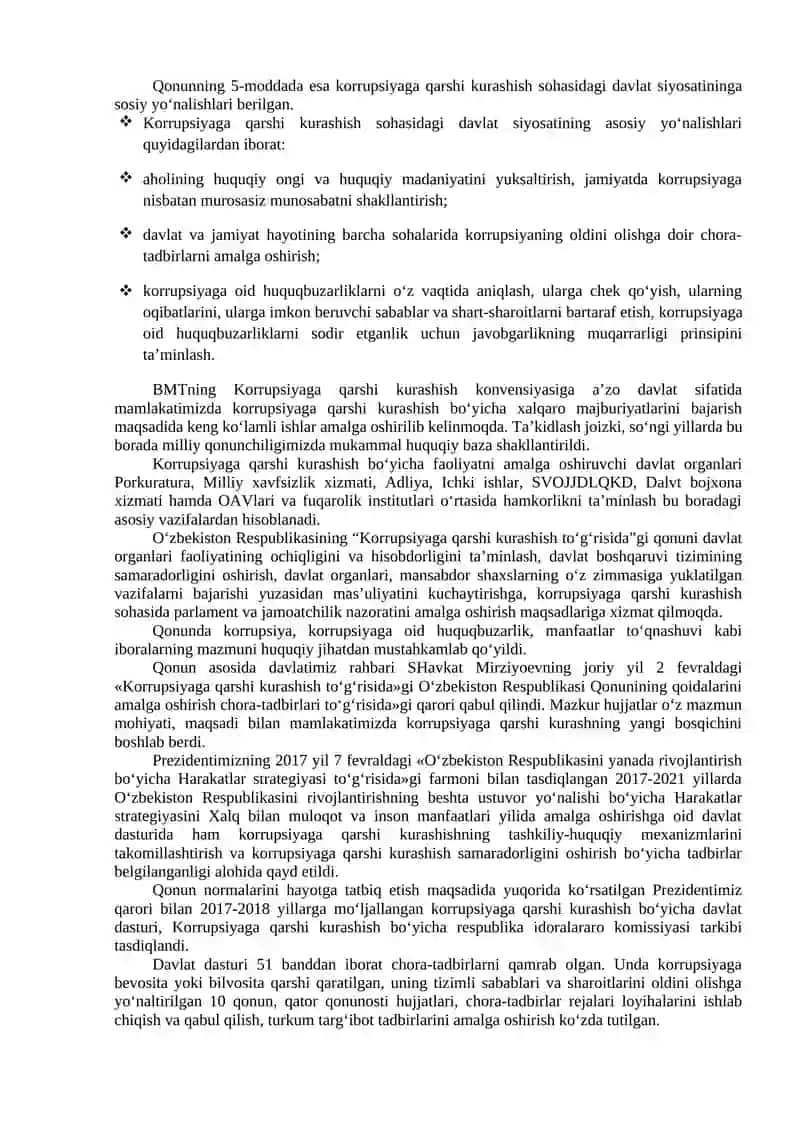 O‘zbekistonning korrupsiyaga qarshi kurash siyosati 3