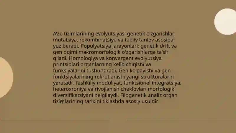 A'zolar sistemasining evolyutsiyasi 3