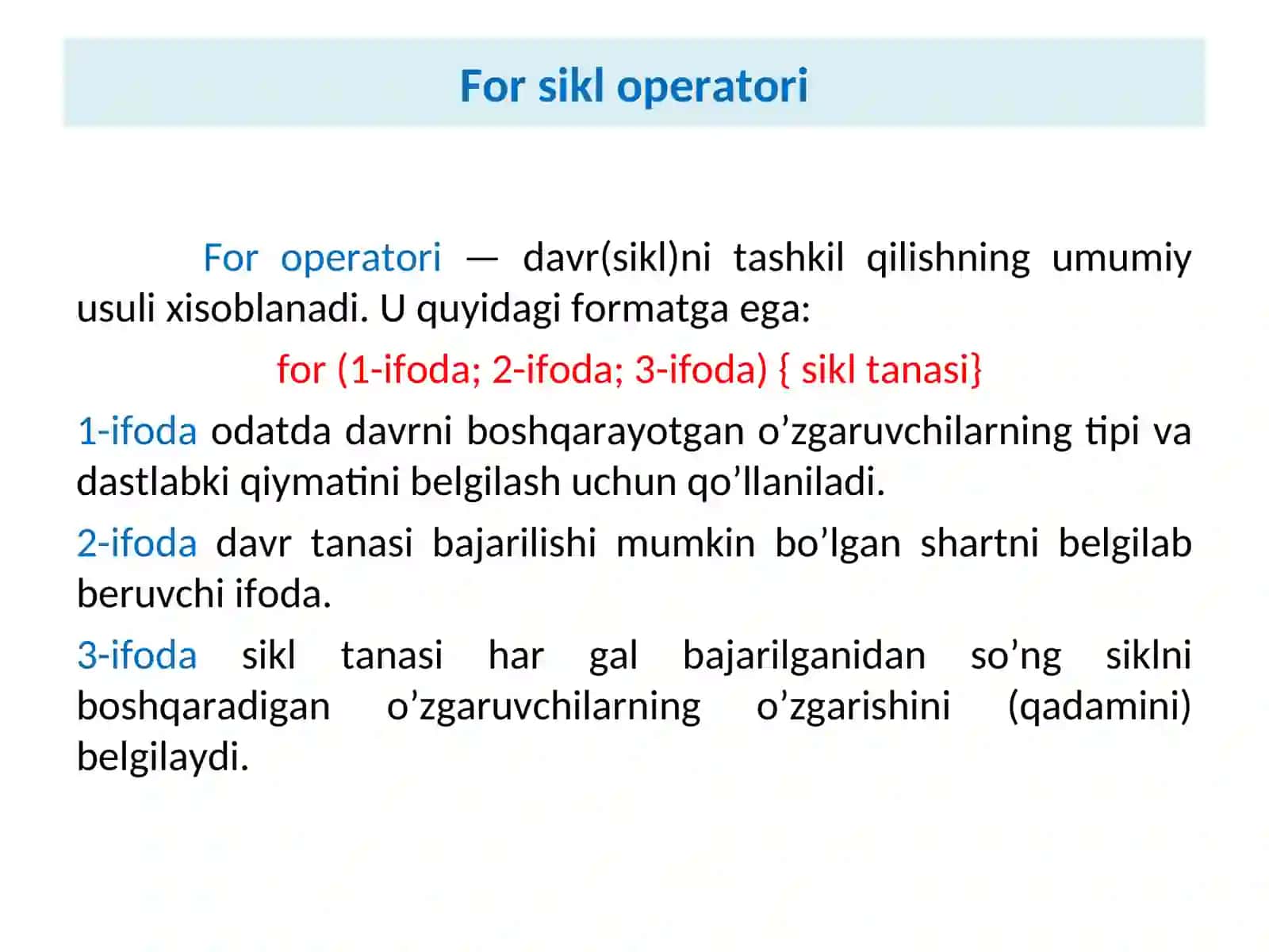 TAKRORLASH OPERATORLARI 3