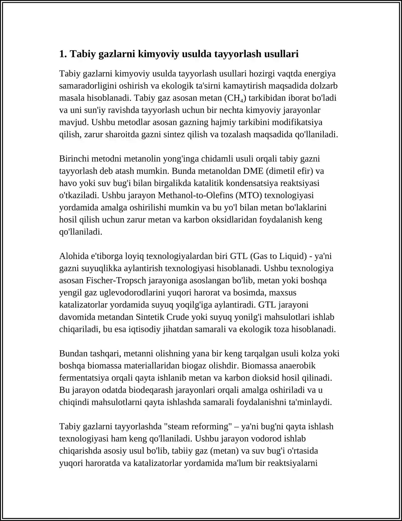 TABIIY GAZLARNI KIMYOVIY USULDA TAYYORLASHNING ISHLAP CHIQARISHDA QOʻLLANILISHI VA KAMCHILIKLAR 3