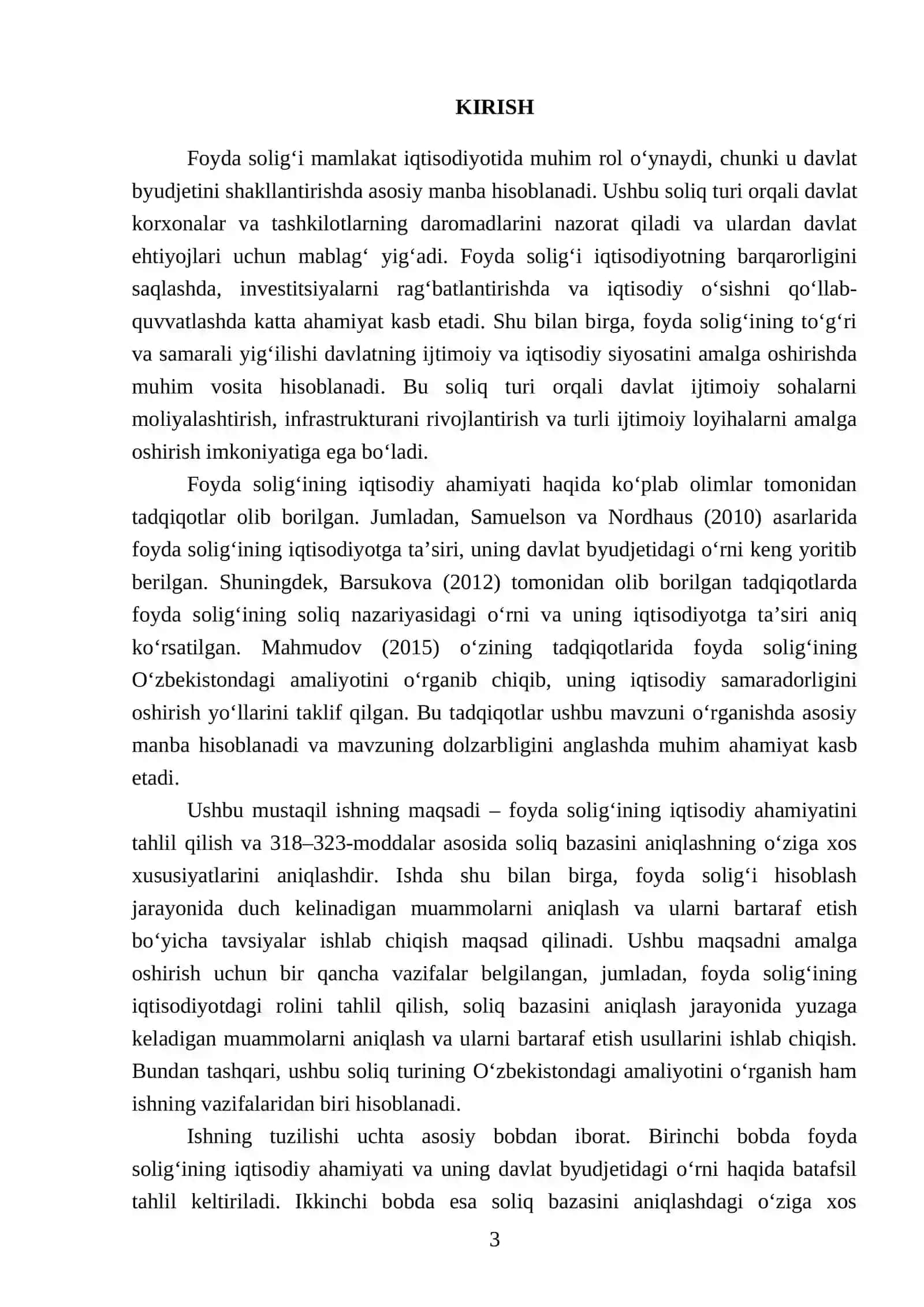 Foyda solig‘ining iqtisodiy ahamiyati va ayrim soliq to‘lovchilar bo‘yicha (318–323-moddalar) soliq bazasini aniqlashning o‘ziga xos xususiyatlari hamda undagi muammolar 3