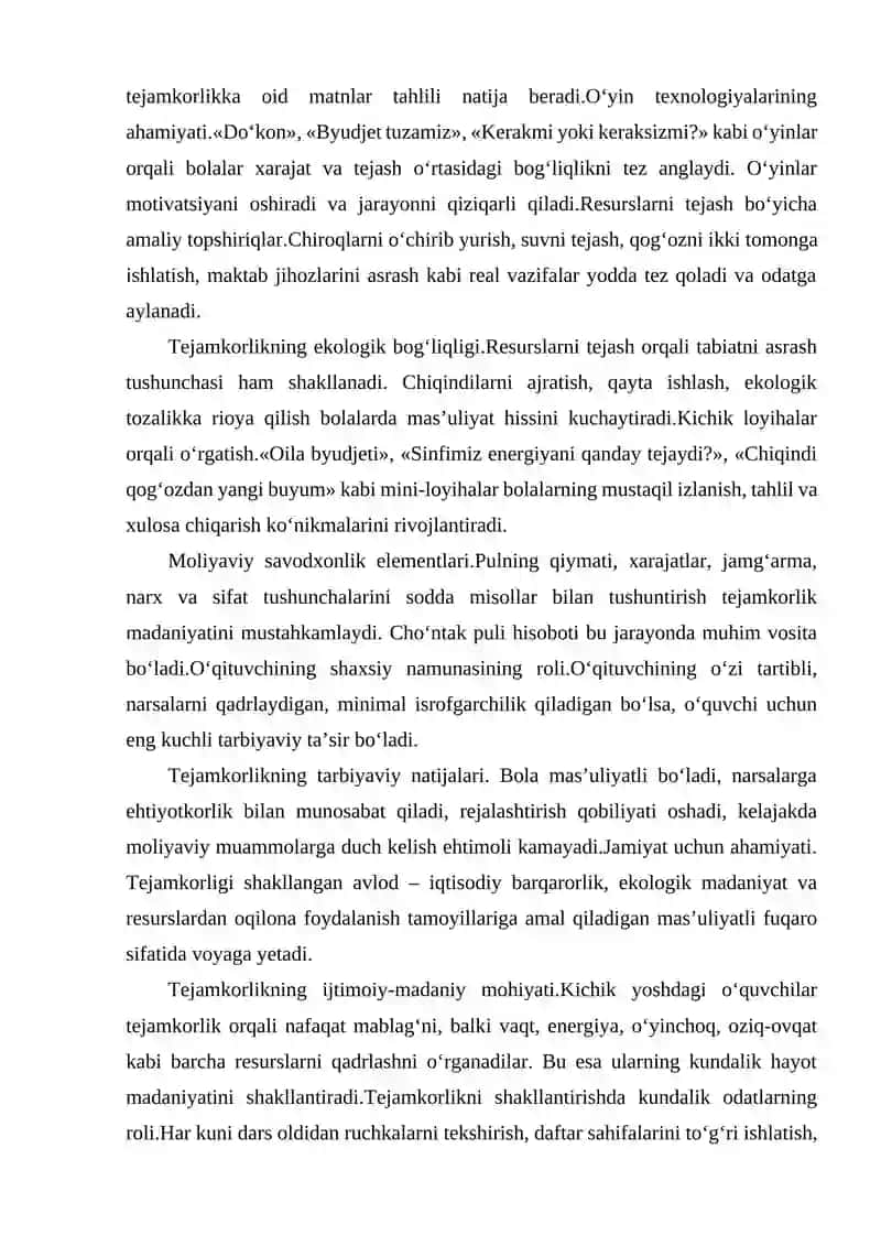 KICHIK MAKTAB YOSHIDAGI OʻQUVCHILARNI TEJAMKORLIKKA OʻRGATISH 3