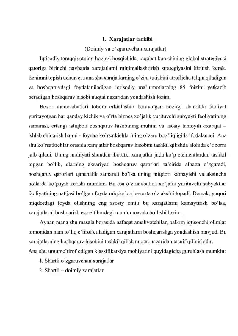Xarajatlar, xarajatlar tarkibi, ularni hisobga olish, xarajatlarni optimallashtirish. 3